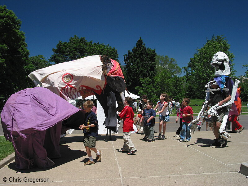 Photo of Hippo, Elephant, and Skeleton Puppets with Kids(2093)