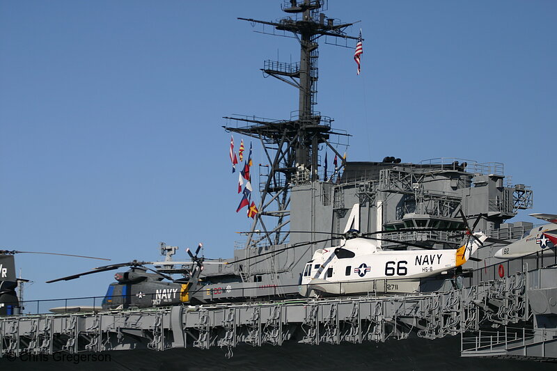 Photo of Navy Helicopters Parked on an Aircraft Carrier(5398)