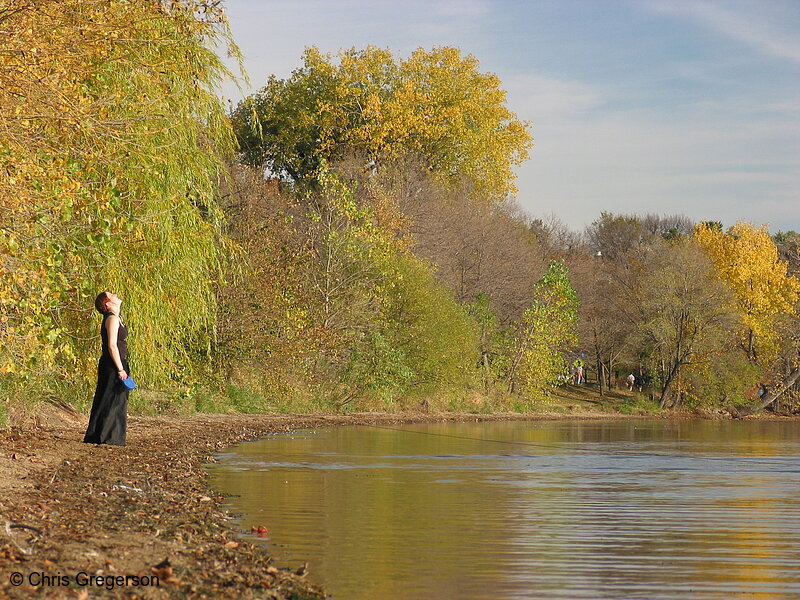 Photo of Woman in Black on the Lakeshore in Fall(5451)