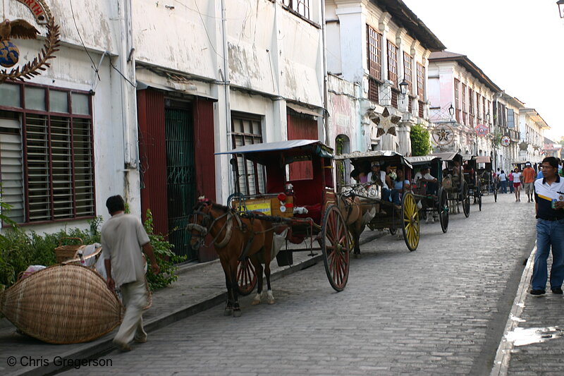 Photo of A Row of Calesas in Wait in Vigan, Ilocos Sur, Philippines(5551)