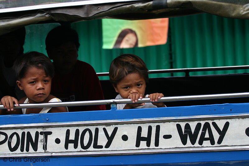 Photo of Kids in Jeepney going to Filipino Boy's Burial(5833)