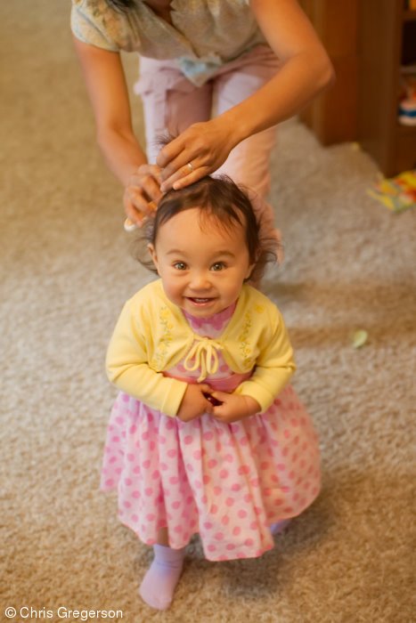 Athena Having her Hair Fixed by Mom